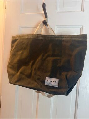 Moop Canvas Duffel Tote in Olive Green with Cream Handles
